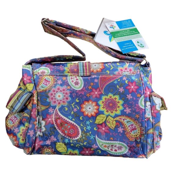 Kalencom Laminated Buckle Bag Cobalt Paisley Floral Baby Diaper Bag Laminated - Picture 3 of 4
